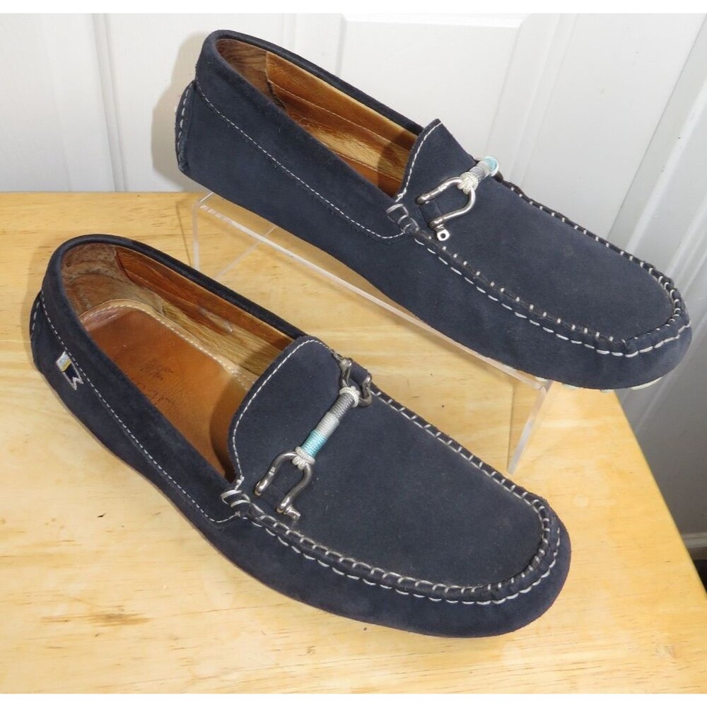 Riomar Shoes Mens Size 10 Blue Suede Nautical Moccasin Loafers Slip On Driving